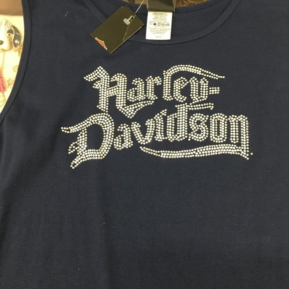 Harley Davidson Large Navy Tank Top W Silver Studs NWT  42 Bust 30 long  Har2 - Picture 6 of 12